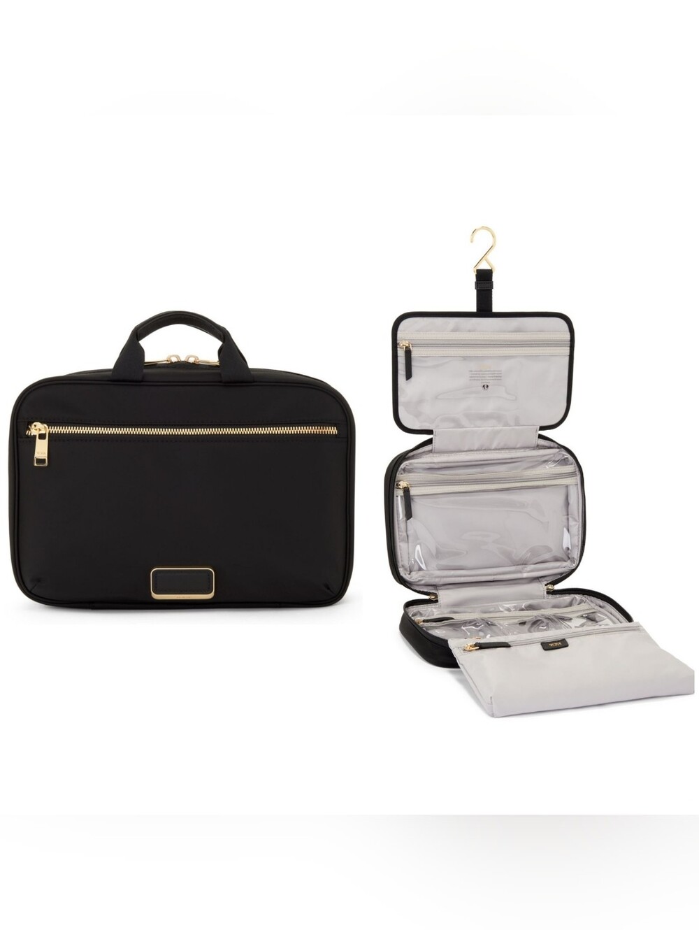 Tumi Black Madeline Cosmetic Case with Gold Hardware
